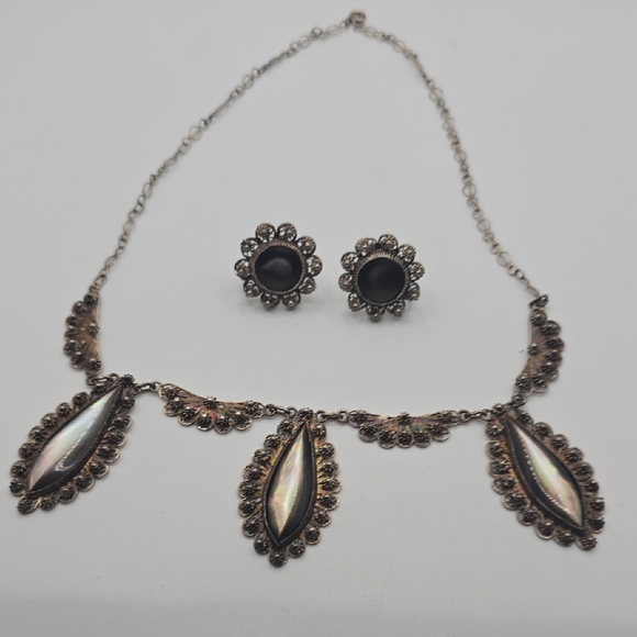 Vintage Silver and Black Necklace Set